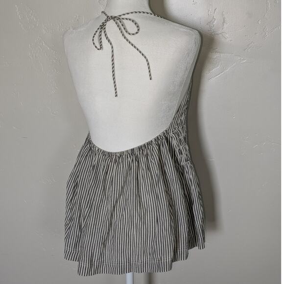 Grade & Gather Stripes Smocked Halter Top Womens Medium Peplum Blouse Summer - Picture 2 of 7